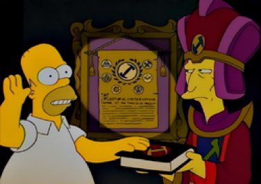 Homer Simpson joining the stonecutters guild.